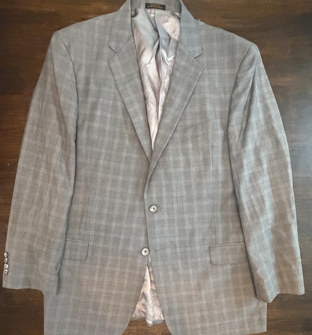 Jos A Bank Reserve Blazer Mens 46L Grey Lanificio di Fabio Super 120s Wool Italy